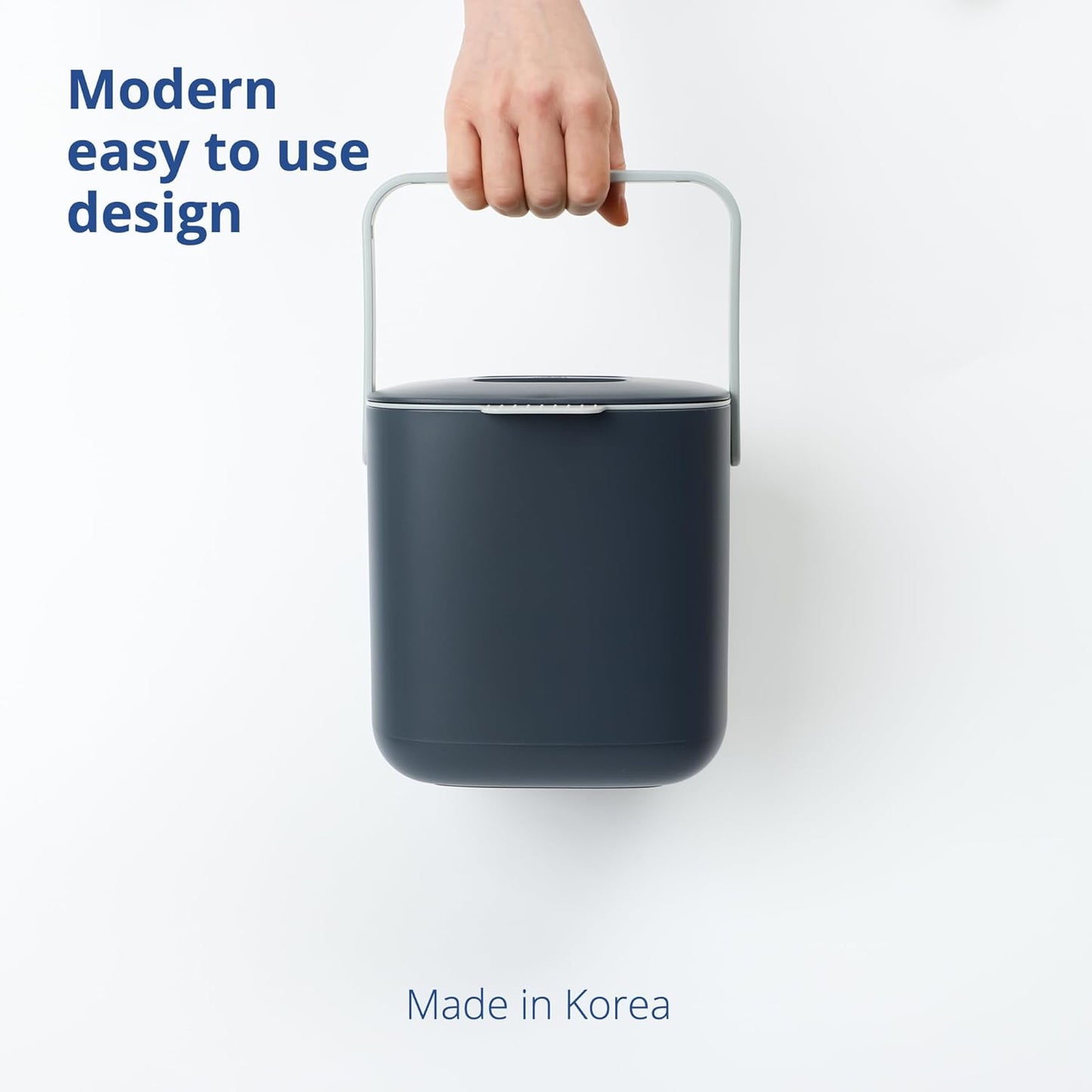 Blue Ginkgo Kitchen Compost Bin [2.6L / 0.69 GAL] – Filter-Free, Odor-Tight Countertop Food Waste Pail with Handle (Made in Korea, Gray)