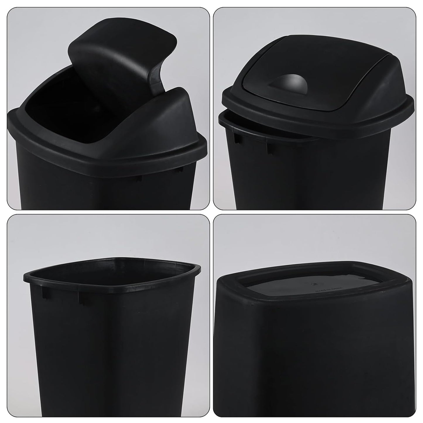 10 Gallon Black Swing Top Trash Cans, Pack of 4 Plastic Waste Bin for Kitchen Office