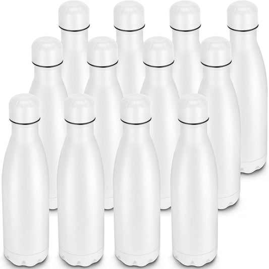 17oz Cola-Bottle Shaped Stainless Steel Leak-proof Water Bottle,Double Wall Vacuum Insulated Metal,Travel Mug For Sports Indoors & Outdoors,BPA-Free School Kids Flasks,White(12Pack)