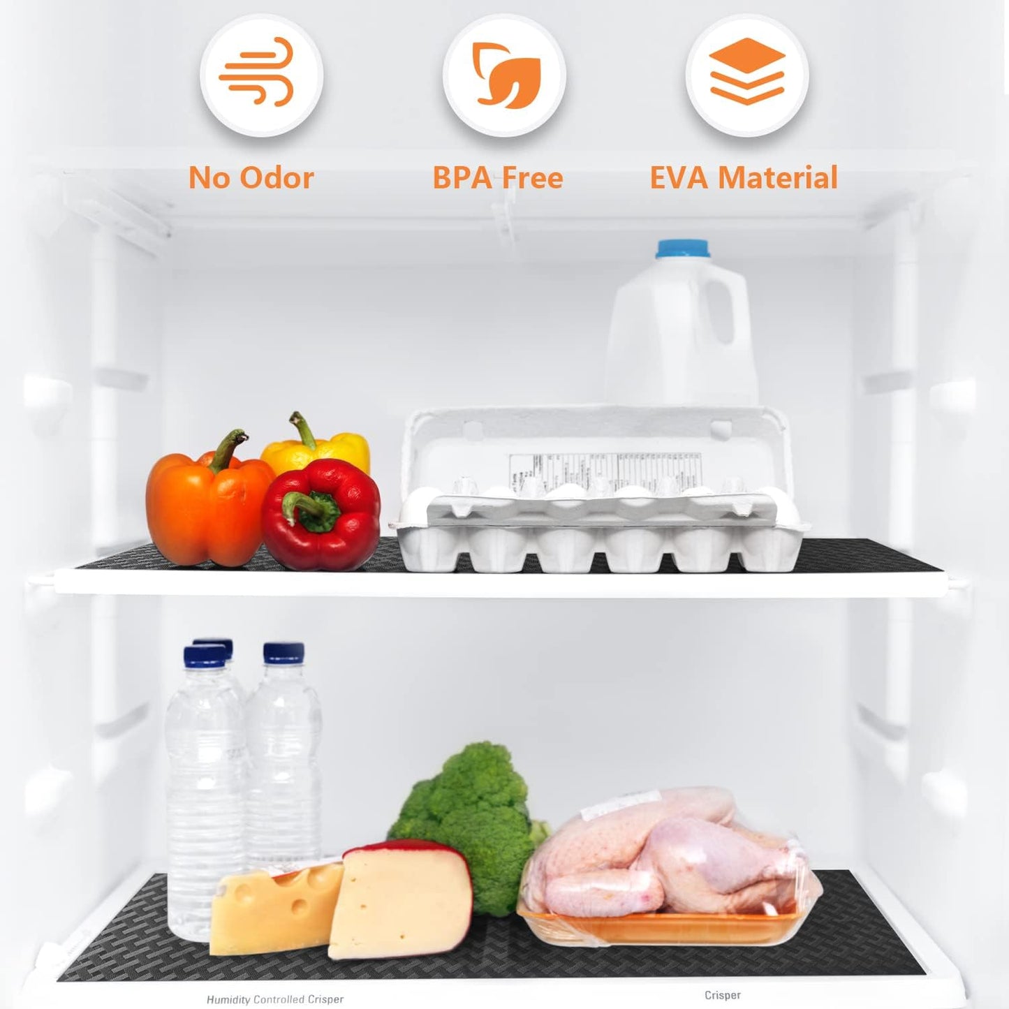 Shelf Liners for Kitchen Cabinets Refrigerator Liners Waterproof & Oil-Proof Kitchen Cupboard Liner Non-Slip Drawer Mats EVA Material Non Adhesive Fridge Liner for Shelves -Black 17.5 x 157.4 Inches