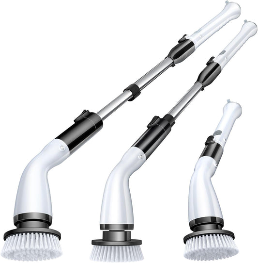 LABIGO Electric Spin Scrubber LA1 Pro, Cordless Spin Scrubber with 4 Replaceable Brush Heads and Adjustable Size Extension Handle Power Full Cleaning Brush for Bathroom Floor, Light Black