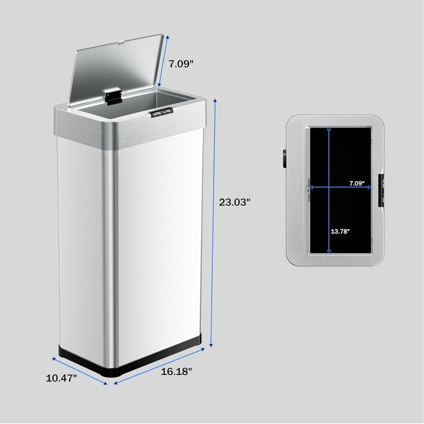 TLSUNNY 13.2 Gallon Motion Sensor Trash Can,Touchless Automatic Garbage Can,Brushed Stainless Steel Smart Bin,with Bag Holder,Soft Close Lid,for Kitchen,Office,RV,Bedroom,Living Room (Silver, 50L)