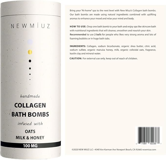 Creamy Collagen Bubble Bath Bombs with Oatmeal Milk Honey Essential Oils Luxurious Bath Gift Dry Skin Nourishment Indulge in A Blissful Bathing Spa