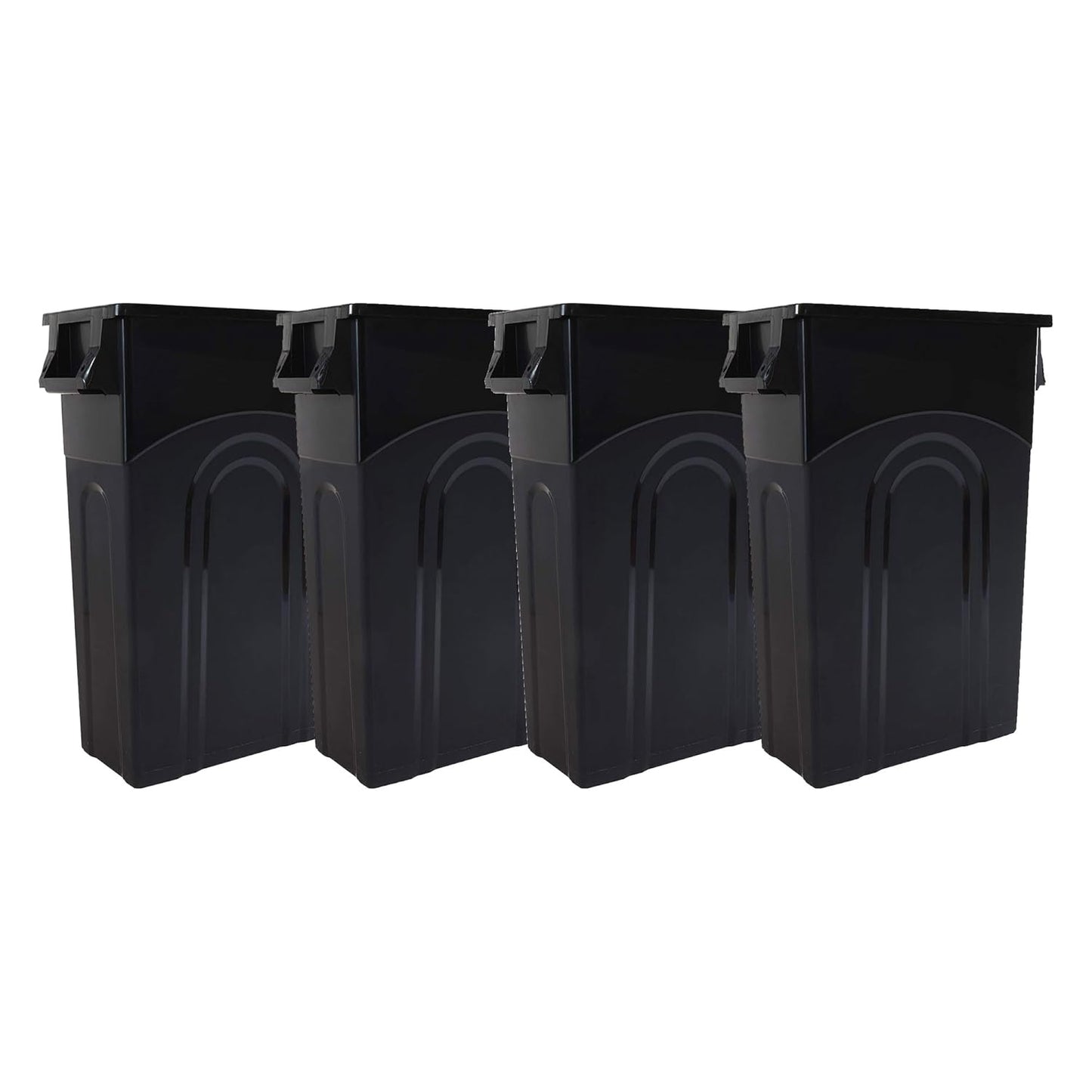 United Solutions Highboy Waste Container, 23 Gallon, Space Saving Slim Profile and Easy Trash Bag Removal, Indoor or Outdoor Use, Integrated Handles for Easy Carrying, 4-Pack, Black.