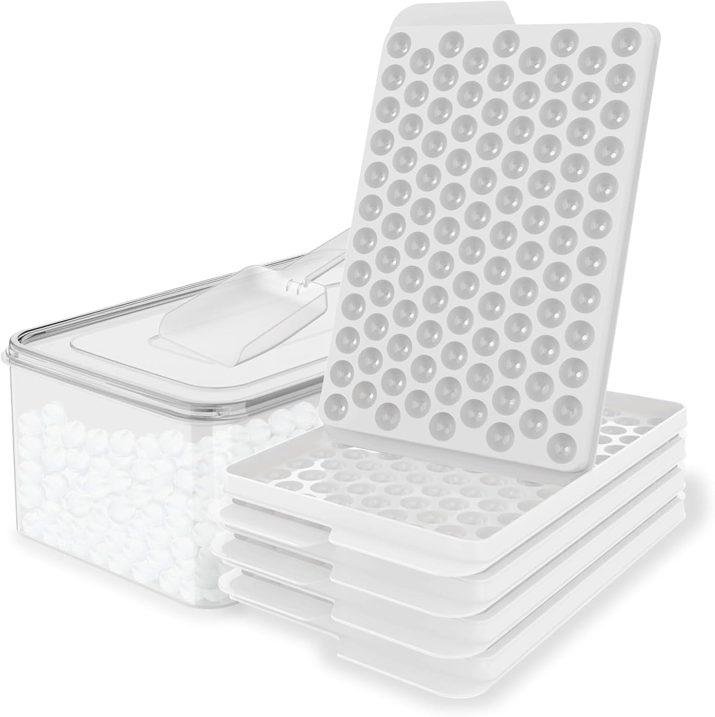 WIBIMEN Mini Ice Cube Trays, Small Tiny Round Pebble Crushed Nugget Ice Trays for Freezer with Lid - Chilling Drinks Coffee Juice(4 Pack/0.55In - White)