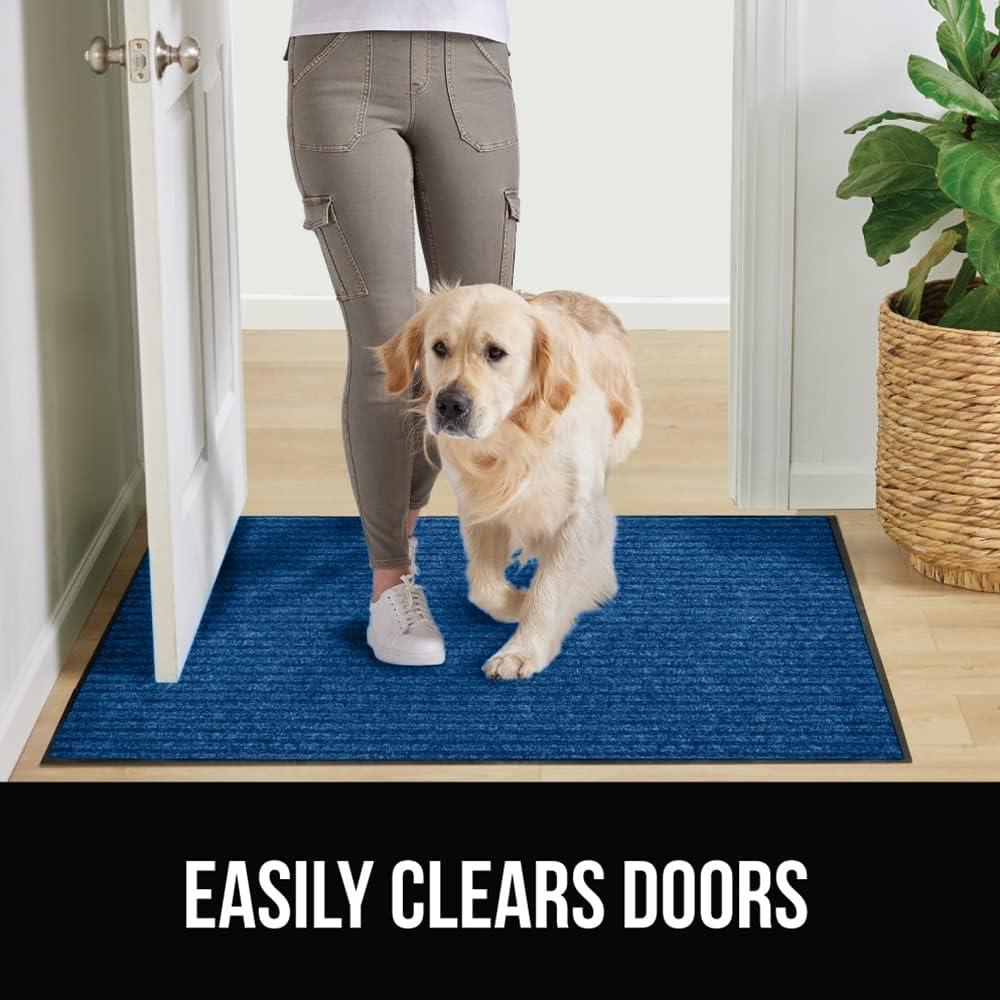 GORILLA GRIP Traffic Guard Door Mat, 70x24, Heavy Duty Welcome Mats, Commercial Office Space Doormat, Waterproof, Fade Resistant, Strong Rubber Backing, Low Profile, Shoe and Boot Scraper, Blue
