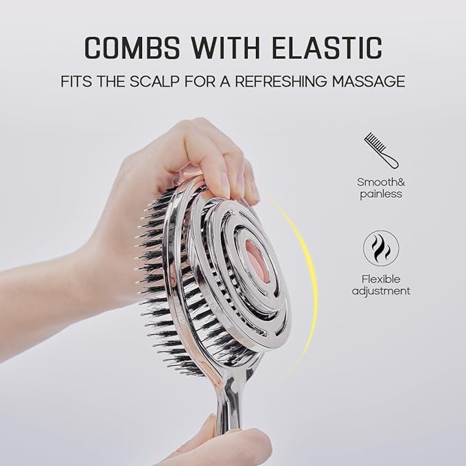 HALOVIDA Hair Brush for Women with Double layer Boar Bristle & Nylon Detangler with Elastic Air Cushion Anti Static Scalp Massage Brush for Smooth Frizz Free Hair (1 Pack）