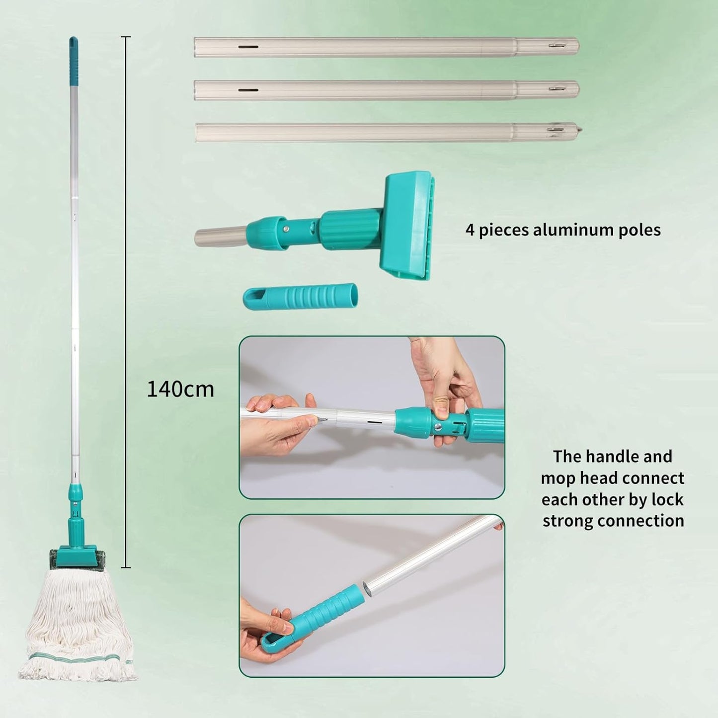 22 Qt (5.5 Gallon) Mop Bucket with Wringer for Floor Cleaning, Handle, Wheels, 16.5" L x 10.6" W x 26.4" H, Yellow,Add One Loop-end String Mop