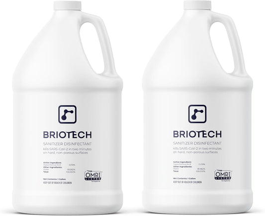 BRIOTECH Sanitizer Disinfectant Hypochlorous, Kill 99.99% of Viruses & Bacteria, Control Mold, Eliminate Odor, Gentle for Nursery & Play Rooms, Food Contact Surface Sanitizer, 1 Gallon Refill (2 Pack)