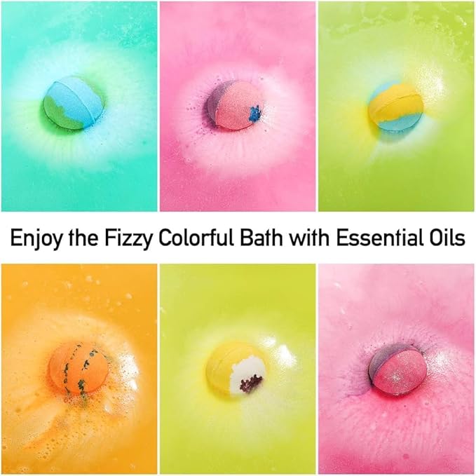 Lagunamoon Bath Bombs Gift Set, 6 Piece XXL Handmade Fizzy Shower Bombs with Essential Oils, Coconut Oil to Moisturize Dry Skin - Relaxing Spa Day for Women, Men, Kids - Birthday, Anniversary