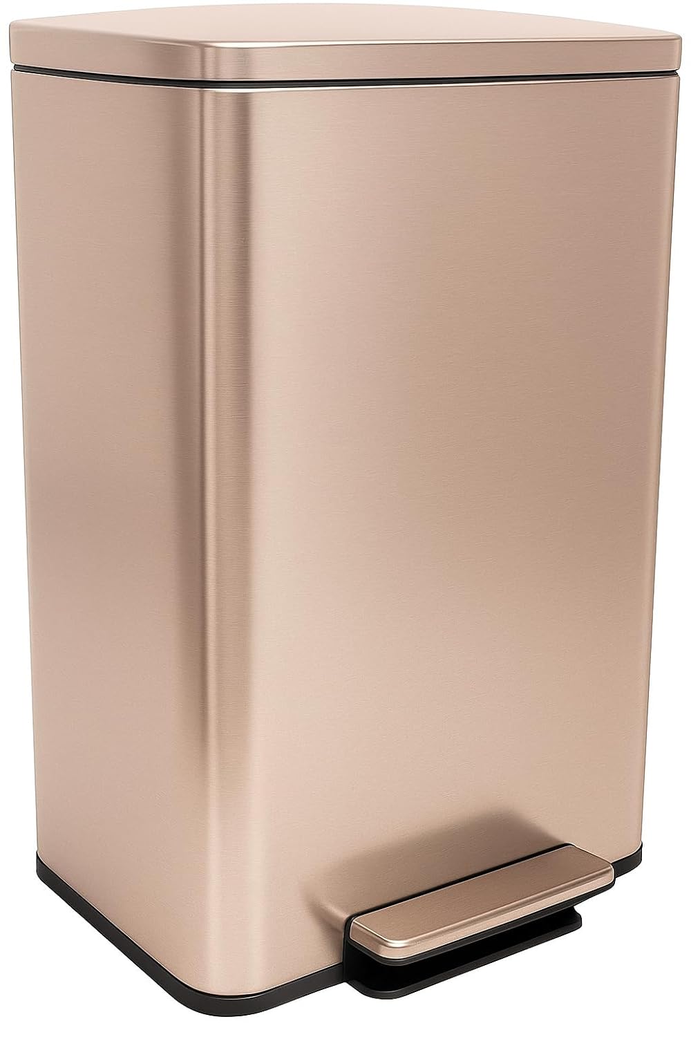 SIMPLI-MAGIC 13.2 Gallon (50L) Step Trash Can – Kitchen Garbage Can with Slow-Close Lid – Odor Control, Hands-Free, Easy to Clean, Brushed Stainless Steel (Rose Gold)