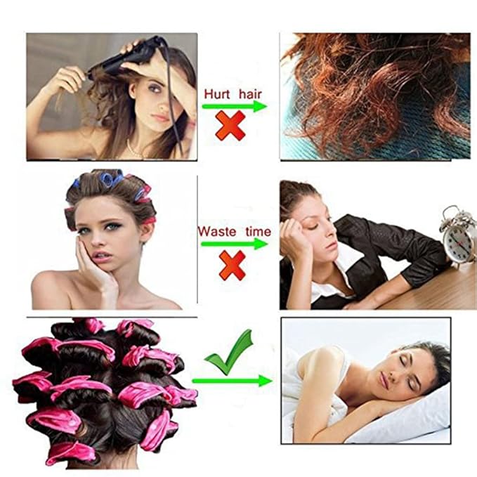 Foam Hair Curlers, Pillow Cloth Hair Rollers,No Heat Sleeping Soft Sponge Rollers for Long, Short, Thick & Thin Hair Spiral Curls Hair Styling Rollers (Pink)
