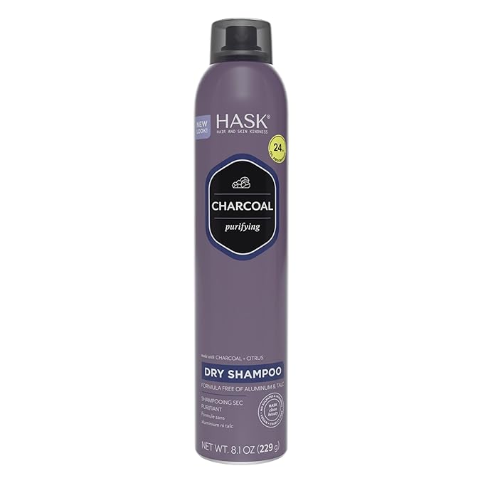 HASK Charcoal Purifying Dry Shampoo – Absorbs Oil, Purifies & Detoxifies Hair, Extends Time Between Washes, No Sulfates or Parabens, Cruelty-Free – 8.1oz