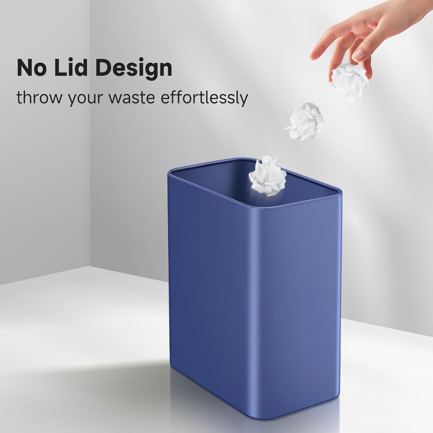 TIPGO Small Metal Trash Can, 2.1 Gallon Slim Trash Can for Bathroom, Wastebasket Garbage Bin for Bedroom, Office, Kitchen, Under Sink (Blue)