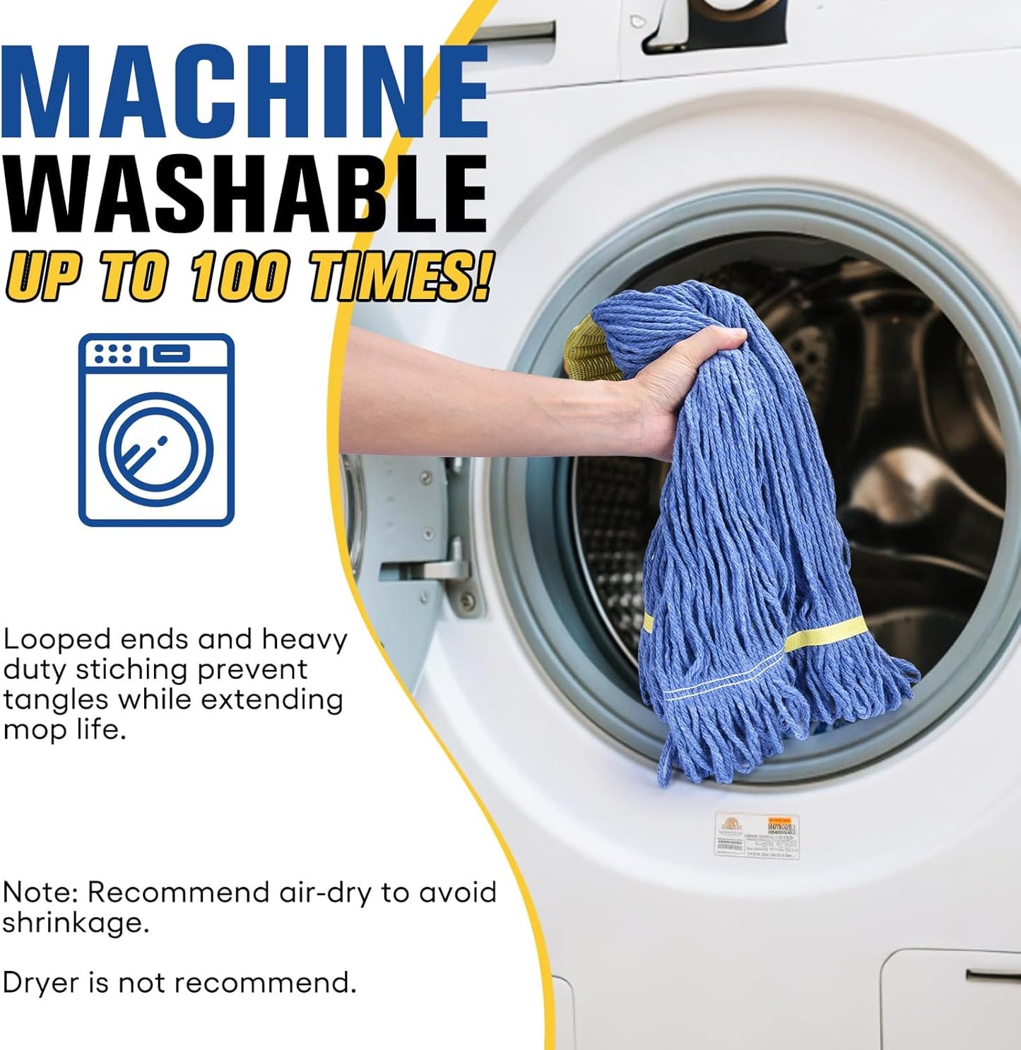 Matthew Cleaning Commercial Mop Head Replacement, 5 Inch Wide Headband, Looped End Cotton Blend String Wet Mops for Floor Cleaning, 24 oz Large, 6-Pack Blue