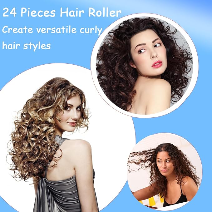 ZMD 24PCS Plastic Hair Rollers Set, 0.8Inch/2cm Snap on Rollers Curlers for Fine Thin Hair Heatless Self Grip Rollers with Mini Comb for Women/Men Medium Short Hair (Blue)