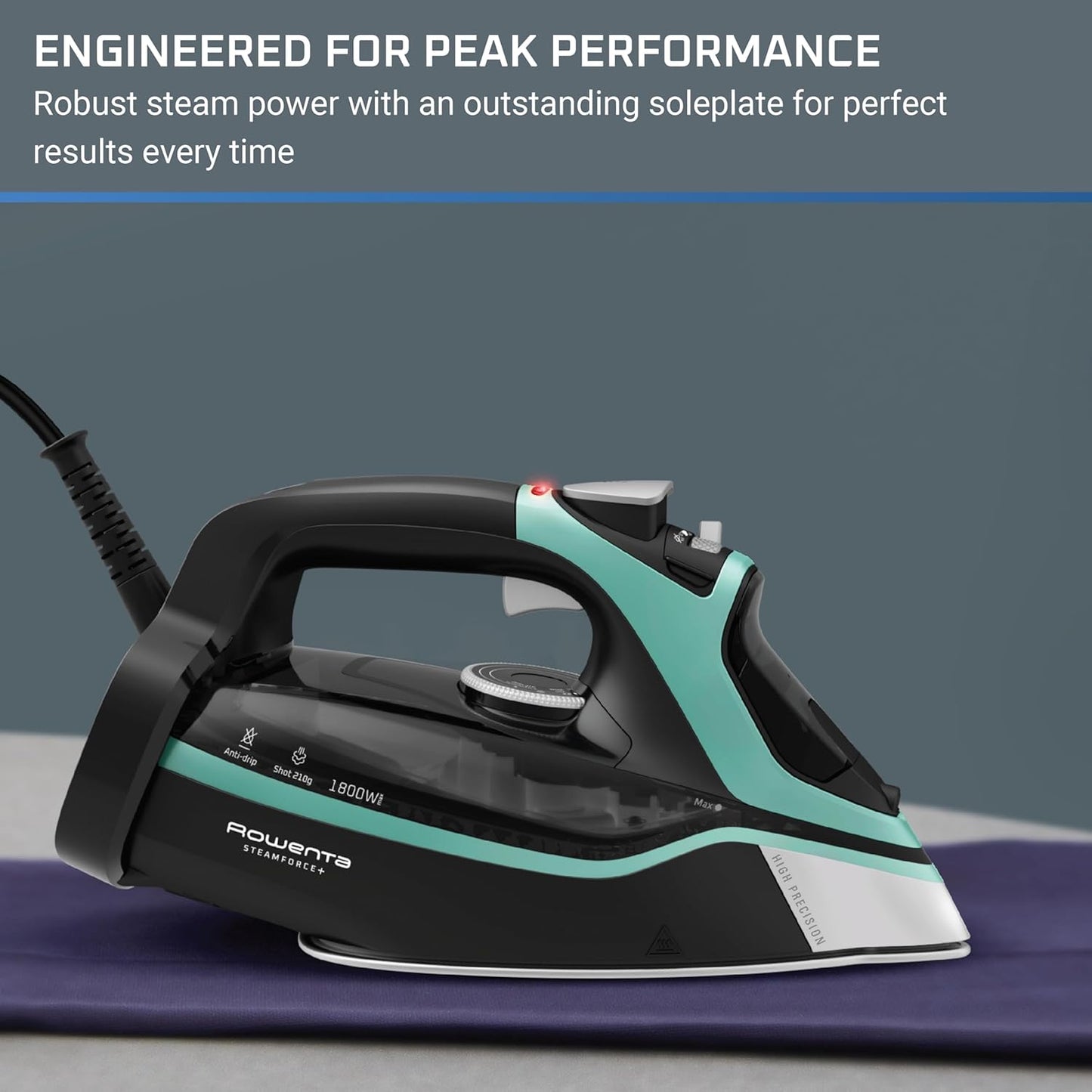 Rowenta Steam Force Stainless Steel Soleplate Steam Iron for Clothes, 400 Microsteam Holes, 1800 Watts, Ironing, Fabric Steamer, Garment Steamer, Digital Display, Precision Tip, DW9440