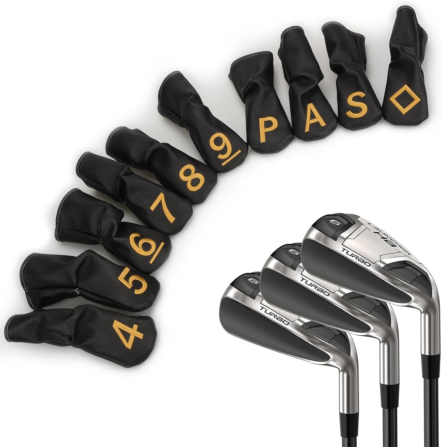 10pcs /Set Black Hybrid Iron Head Covers Protector with Large Gold No.