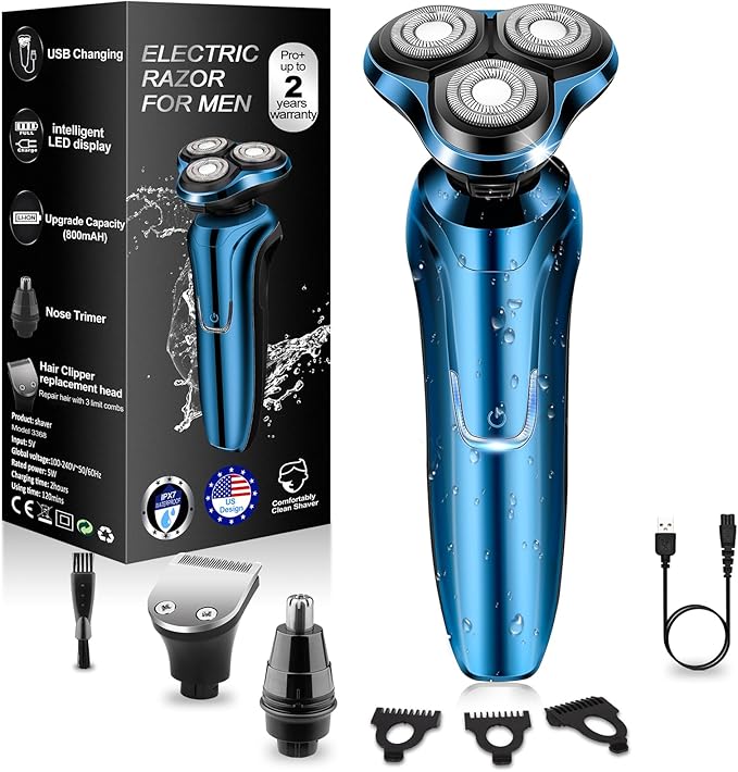 Electric Razor for Men, Men's Rotary Shavers, Waterproof,Wet and Dry Rechargeable Electric Shaver for Men's Faces with a Cordless and Floating Head, Portable Travel Razor,an Ideal Gift for Men