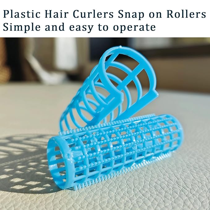 20 Pack Snap Hair Roller Plastic Hair Rollers Set, 0.98Inch/2.5cm Heatless Rollers with Mini Comb, Snap on Rollers for Fine Thin Hair, Self Grip Roller for DIY （SIZE L BLUE）