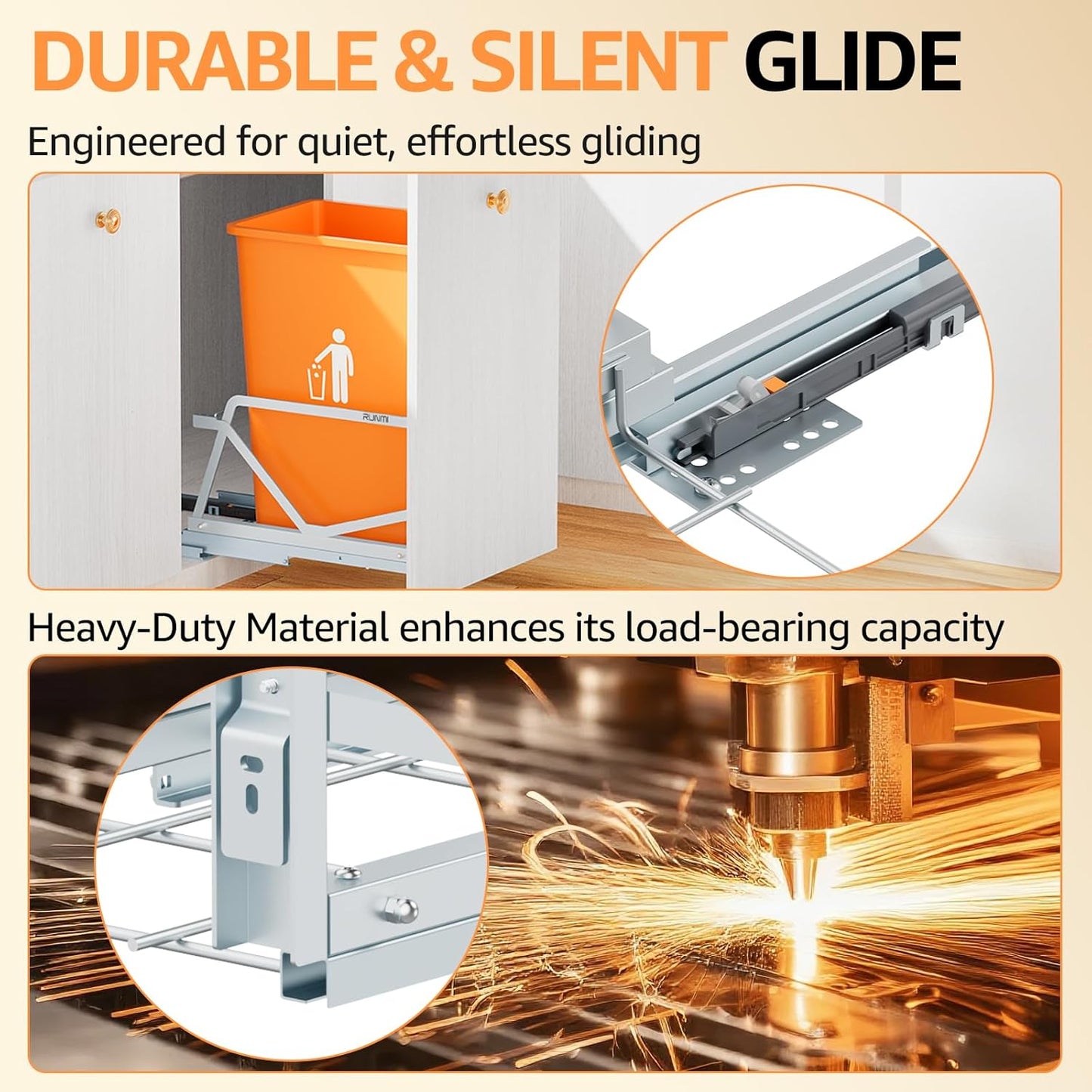 Pull Out Trash Can Under Cabinet Kit with Soft-Close Slides,Twin-Mode Under Sink Trash Can Pull Out for Kitche Sink Drawer,Requires Minimum Cabinets Opening 12" W X 18" D(Trash Can Not Included)