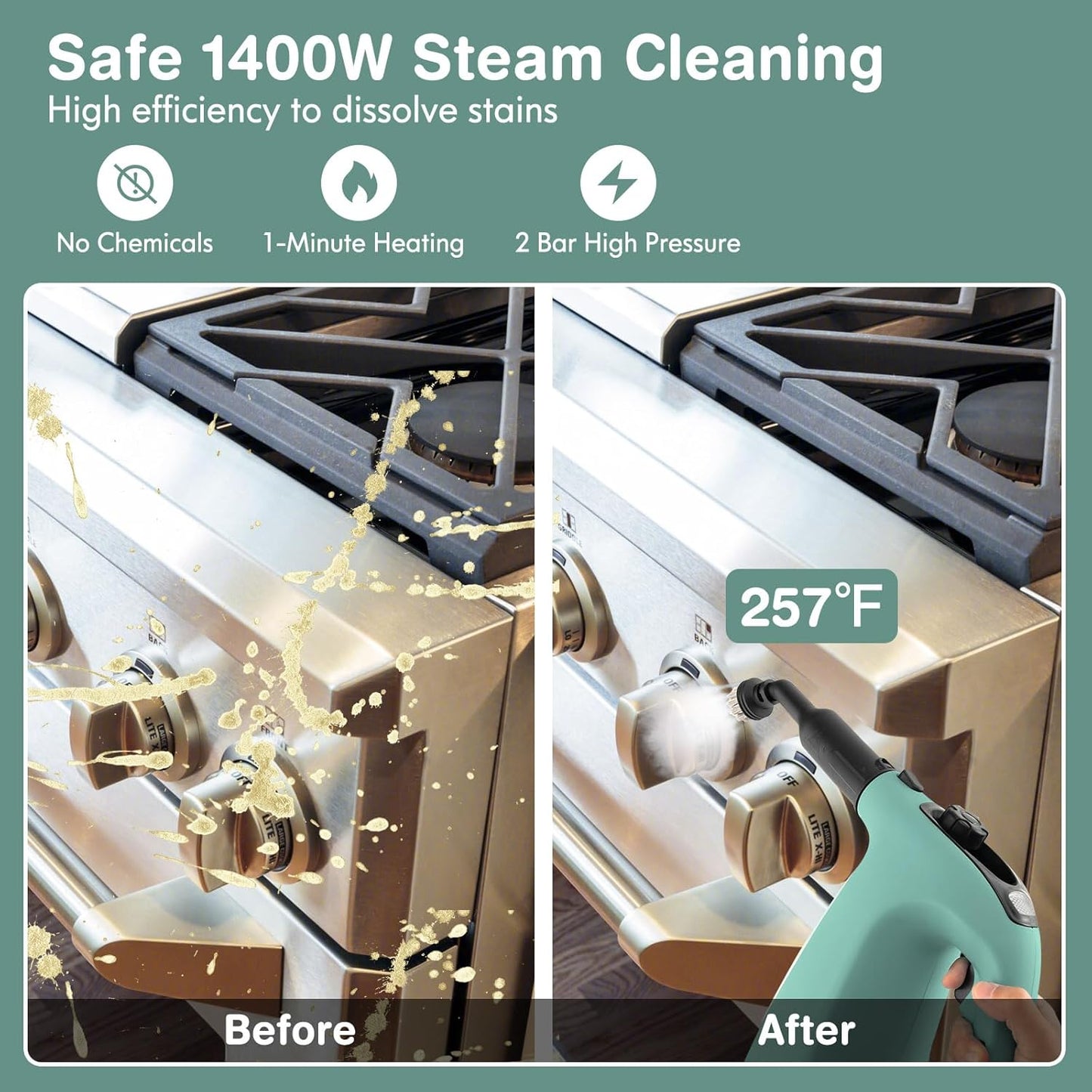 COSTWAY Handheld MultiPurpose Steam Cleaner with 17 Pieces, 350ml Large Capacity Steam Mop Continuous Fill water, Portable Chemical-Free Steamer for Home Use, Floors, Windows, 1400W, Green