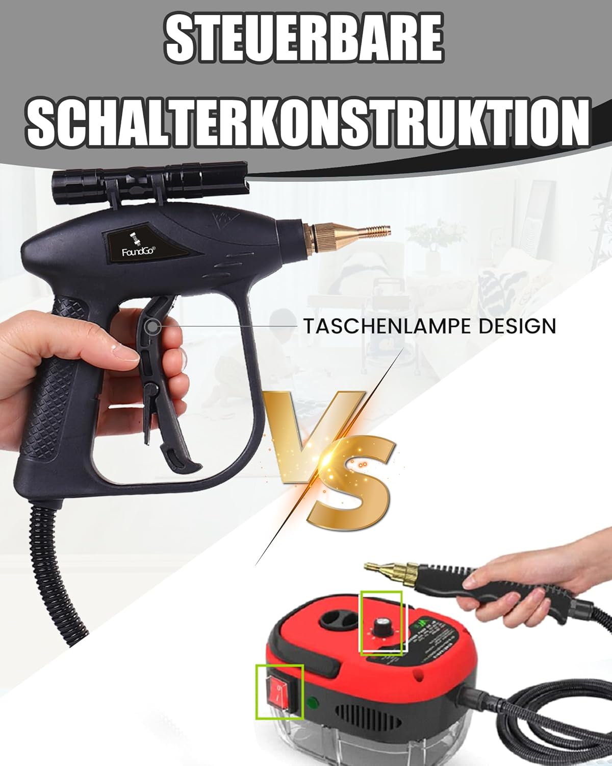 FoundGo 1700W Tankless Handheld Steam Cleaner with 7 Brushes 20s Heating to 239℉ Pressurized Portable Steam Cleaner, Cleaning Home/Kitchen/Car & More-Black