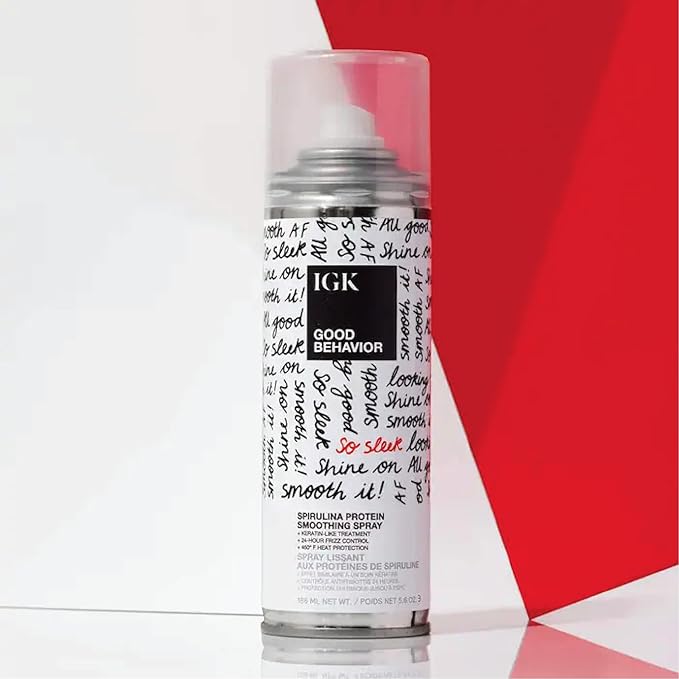 IGK Good Behavior Spirulina Protein Smoothing Travel Size Hairspray | Keratin Like Treatment | Hair Heat Protectant Spray | Frizz Control + Shine | 2.4 Fl Oz (Pack of 2)