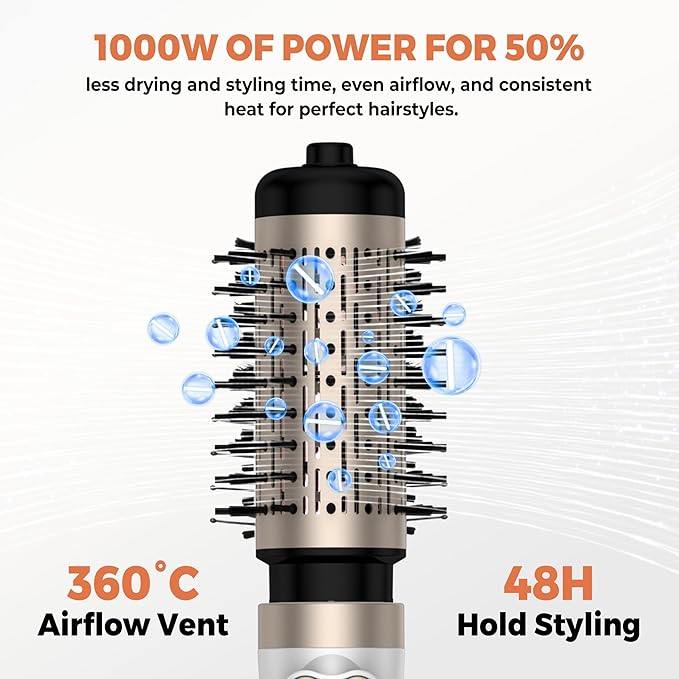 3 in 1 Rotating Hair Dryer Brush, Auto Rotating Blow Dryer Brush Spinning with 2 Brushes (2" & 1.5"), Negative Ionic Brush Blow Dryer, Round Brush Blow Dryer Volumize Curling 100-120V