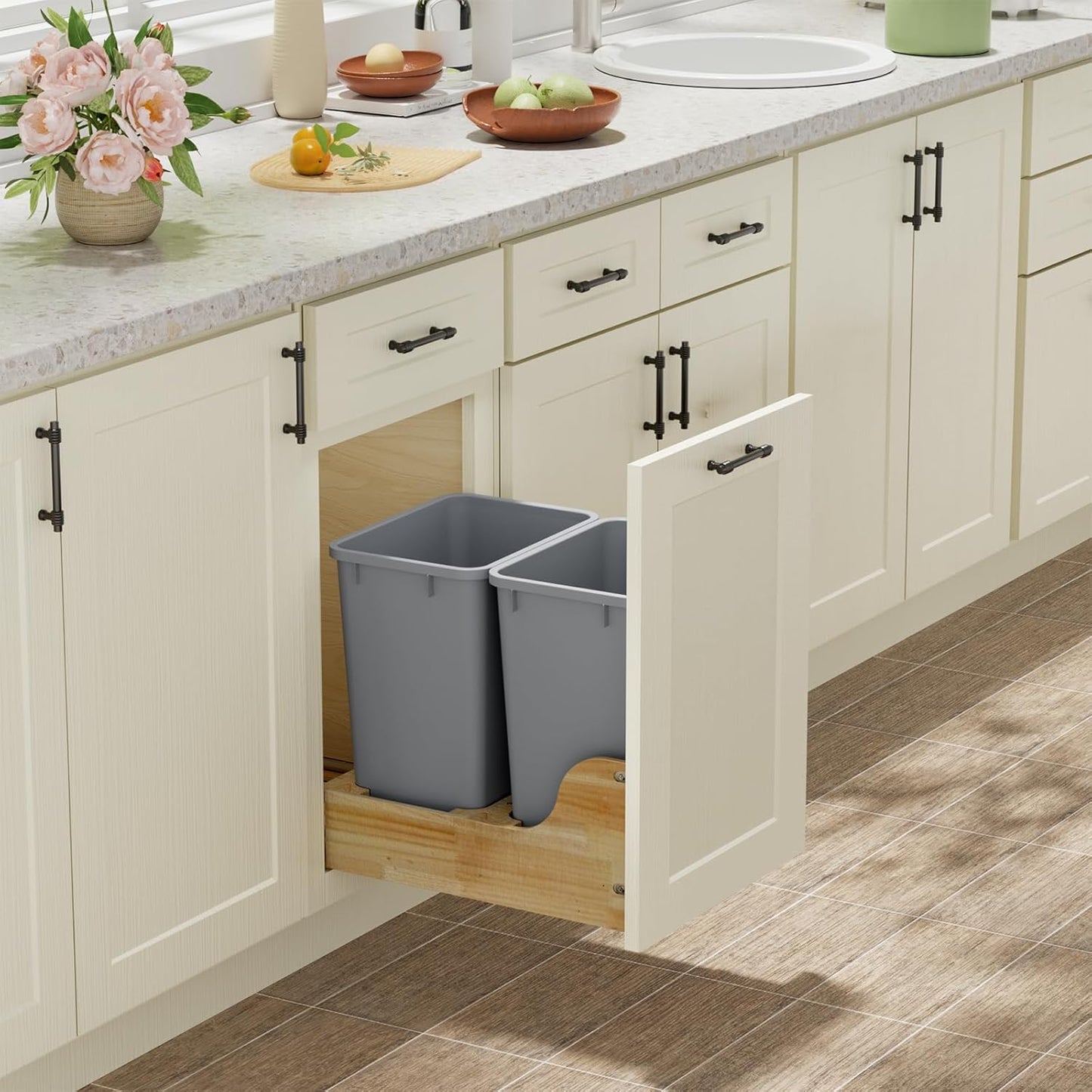ROOMTEC Lightweight and Durable Slim Trash Can, Wastebaskets for Office, Workspace, Kitchen, Bathroom