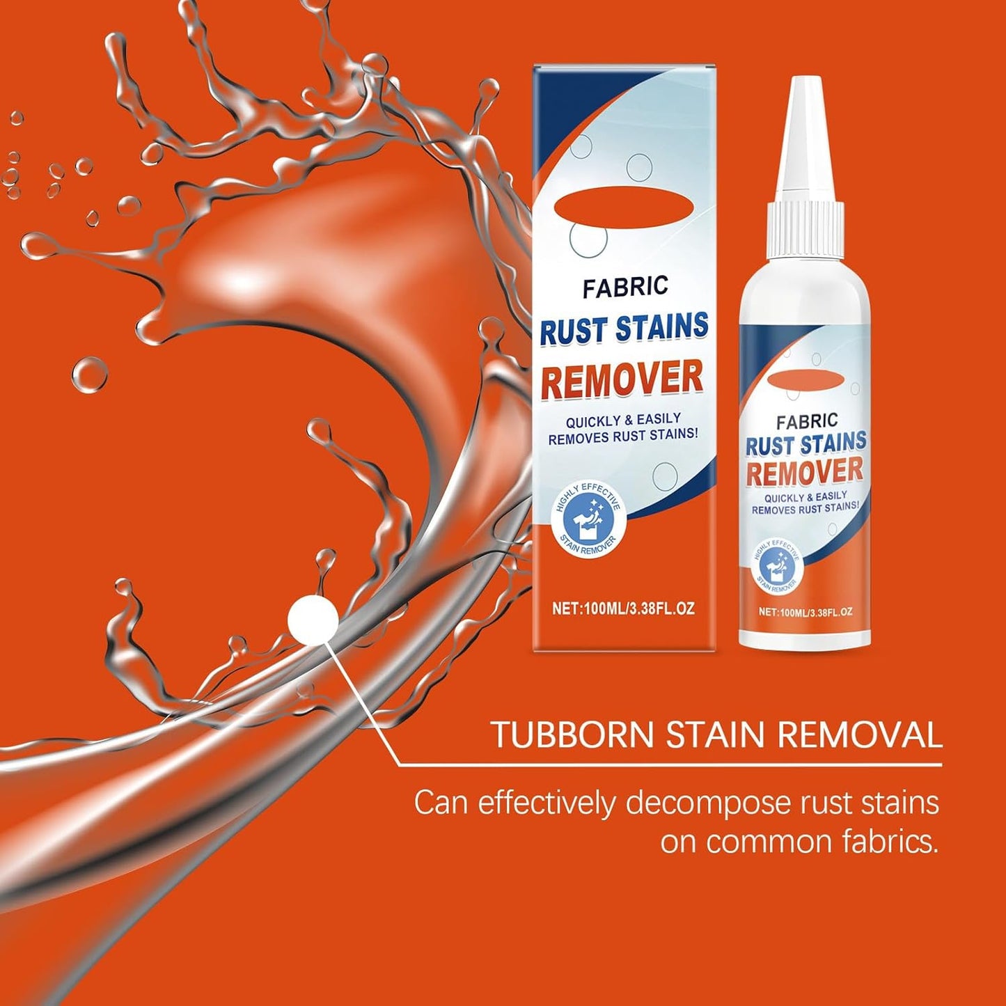 Fabric Rust Remover For Clothes, Strong And Effective Rust Stain Remover For Fabric, Garments & Washable Textiles, 3.38 FL.OZ