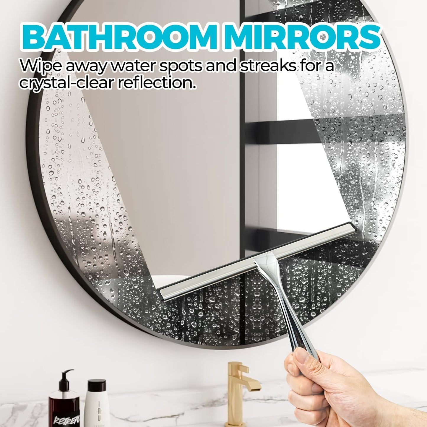 2PACK All-Purpose Shower Squeegee for Shower Doors, Tile Shower Walls, Bathroom, Window, Glass and Car Windshield, Mirrors and Kitchen-Stainless Steel, 9.8-Inch, Silver