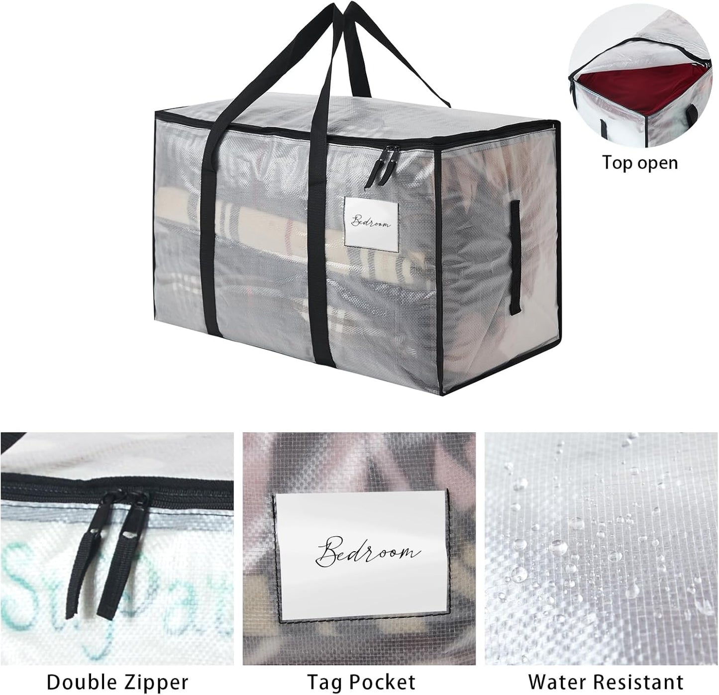 Heavy Duty 93L (24.5 Gallon) Stackable Storage Bins with Fully Openable Lids, Moving Bags Heavy Duty, Clear Plastic Totes for Moving Storage, Home Organization, Closet, Dorm Room. 4 Pack