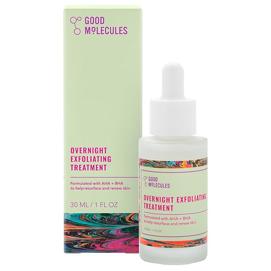 Good Molecules Overnight Exfoliating Treatment - Face Exfoliator with AHA & BHA Lightweight Formula - Pore Minimizer, Facial Skin Care with Glycolic & Salicylic Acid