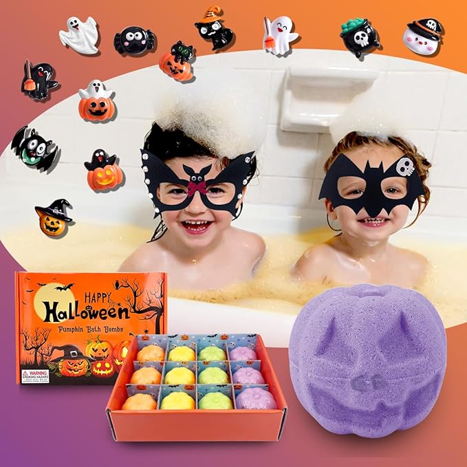 12 Piece Halloween Bath Bombs with Toys Inside for Kids, Bath Bombs with Surprise Inside, Halloween Party Favors for Kids, Halloween Trick or Treat Treat Gifts…