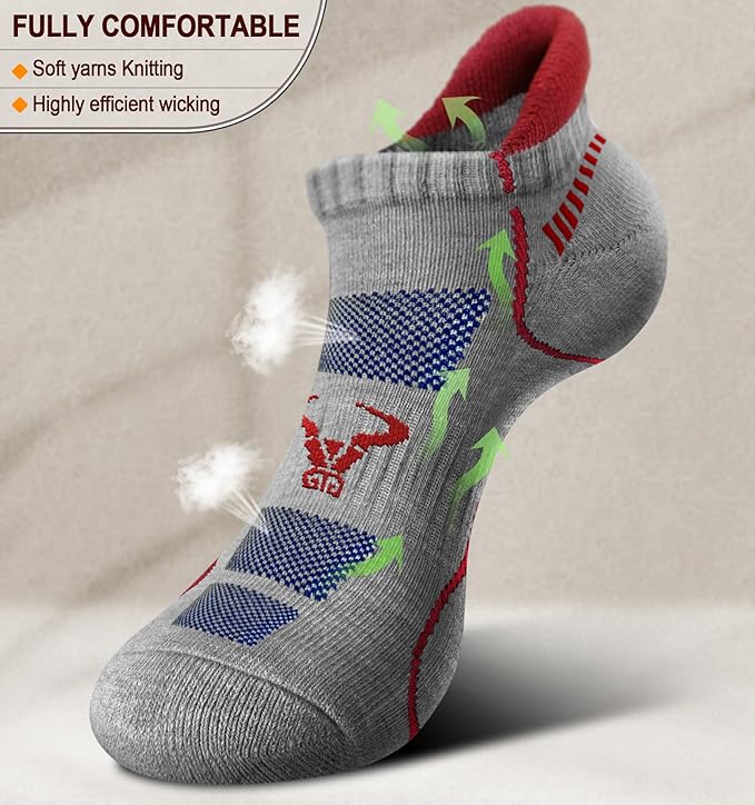 BULLIANT Men Running Socks 6Pairs-Ankle Athletic Socks Wicking Cushioned for Men Walking-Arch Compression Support