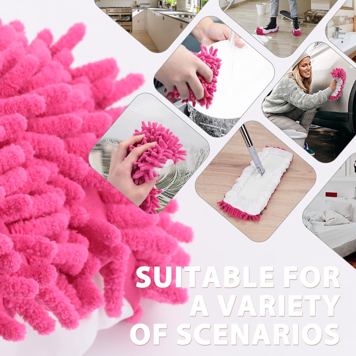 8 Pcs Mop Slippers Socks Floor Cleaning,Microfiber Shoe Covers dust Washable Reusable for Woman Man House Kitchen (Rose)