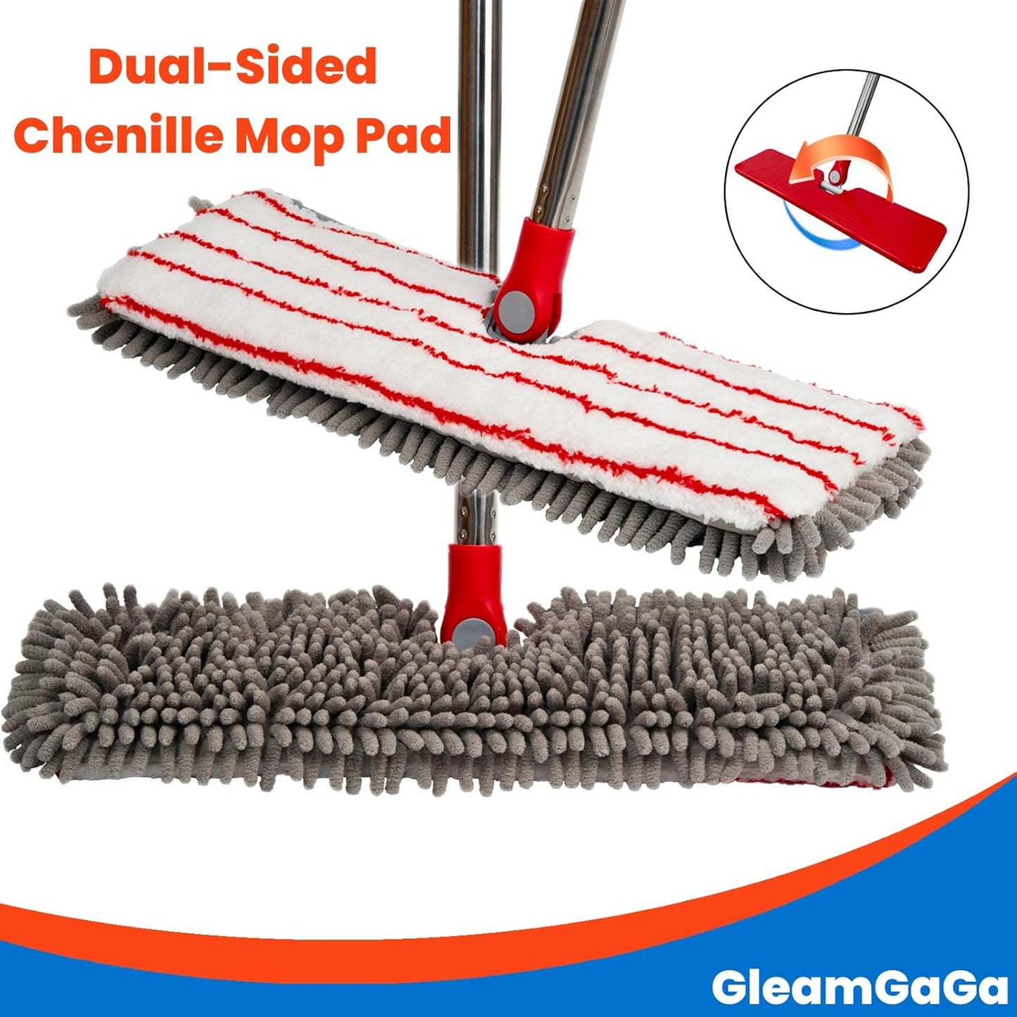 Microfiber Mops for Floor Cleaning, Flat Dust Mop with 4 Washable Pads, Dual-Sided Flip Mop for Wet & Dry Use, Extendable 62’’ Handle with Scraper, Floor Mops for Hardwood,Laminate,Vinyl,Kitchen,Tile
