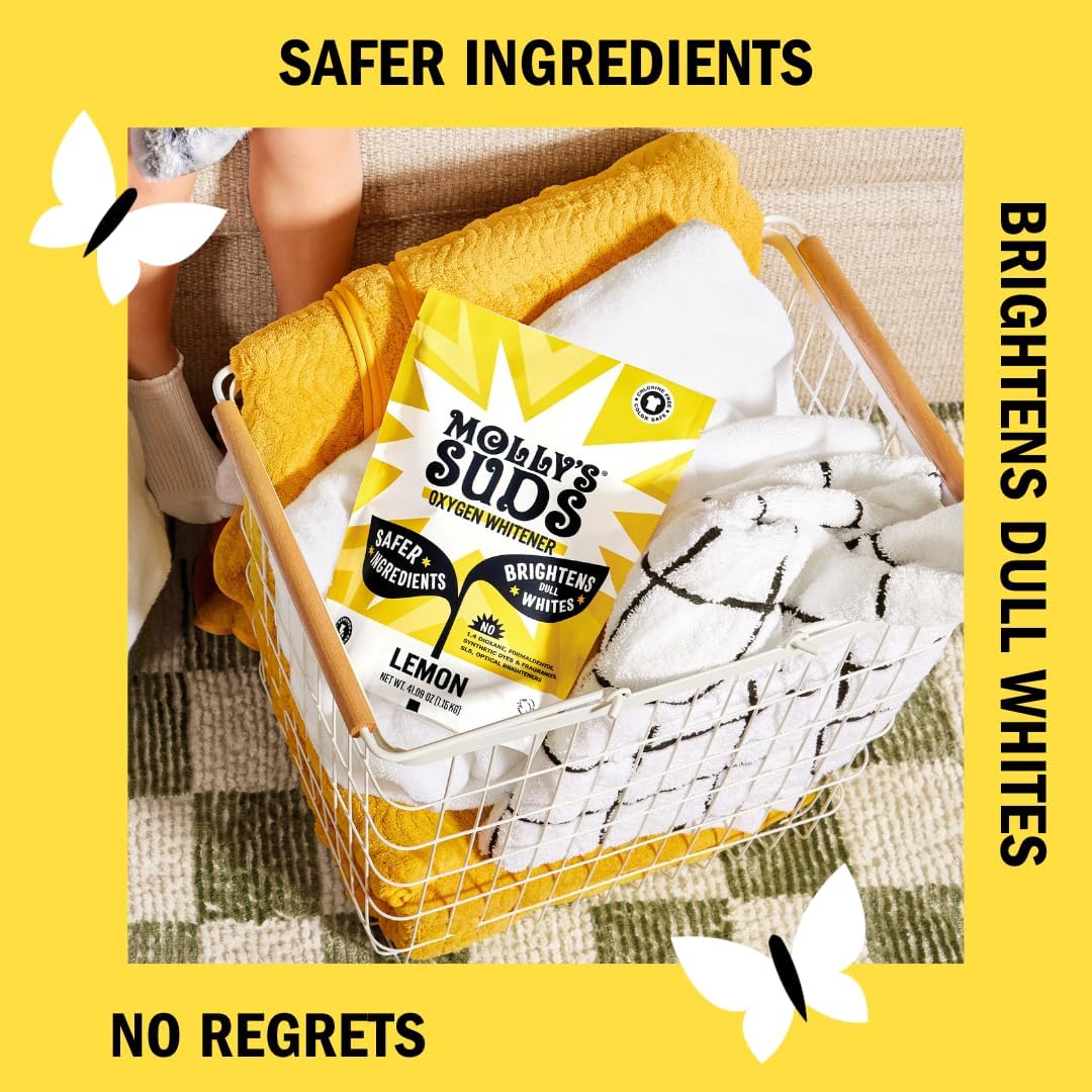 Molly's Suds Oxygen Whitener | Powerful Bleach Alternative, Chlorine Free & Color Safe | Brightens Whites and Removes Stains (Lemon Essential Oil - 41.09 oz)