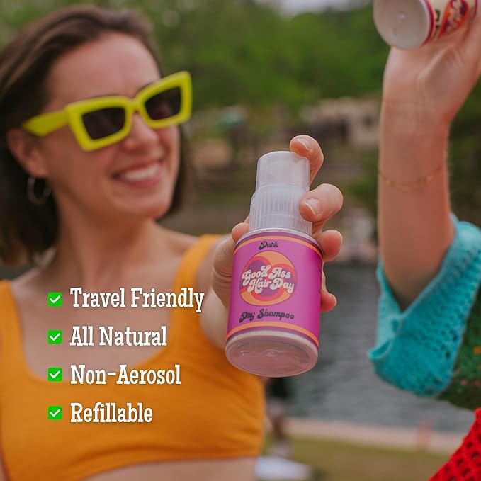 Good A- Hair Day Powder Dark Dry Shampoo Bottle + Refill Bundle, All Natural, Handmade in WI