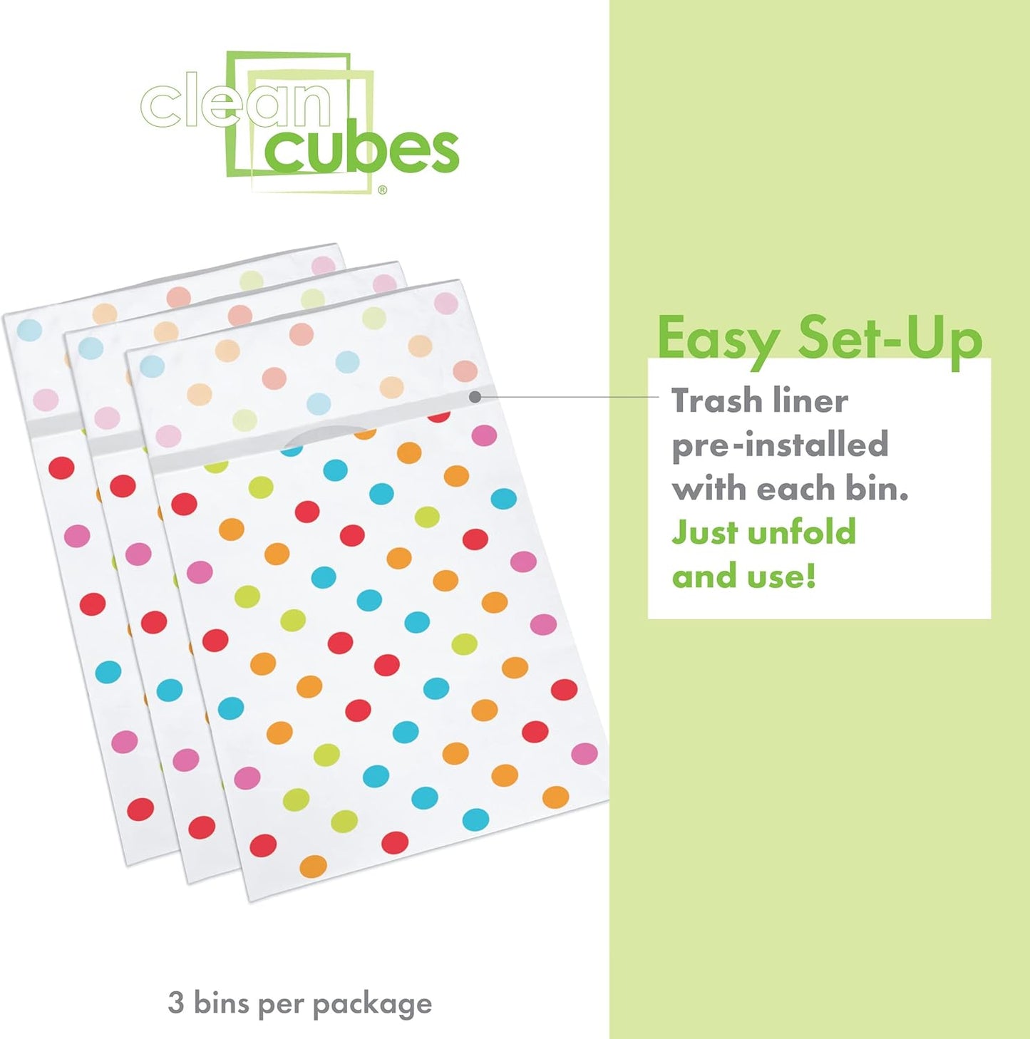 30 Gallon Disposable Pop-Up Trash Cans (3-Pack) with Fitted Bags – Foldable Garbage & Recycling Bins for Parties, Events & Kitchen (Polka Dot, 30" H x 14" W x 17" D)