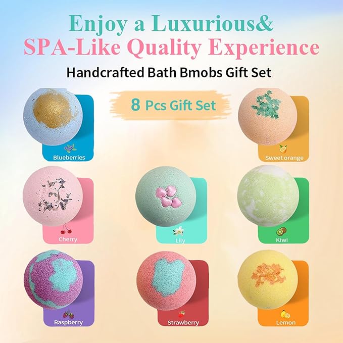 RoseFlower Bath Bombs Gift Set, 8pcs Colorful Bath Bombs, Handmade & Plant Essence, Plant Essential Oil Extraction, Home Bath to Moisturize Skin, Perfect SPA Gift for Women