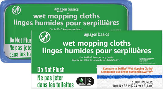 Amazon Basics Wet Mopping Cloth Refills, 24 Count (Fits Swiffer Sweeper Mop Heads)