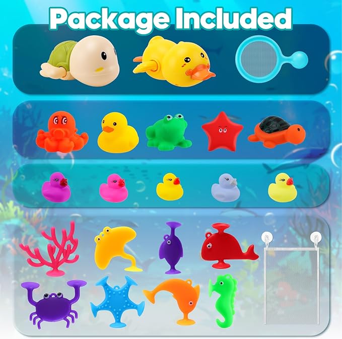Baby Bath Toys for Kids,Water Toys for Babies and Toddlers,Ocean Animal Bath Toys for Bathtub Shower Beach Pool Water Table, Boys Girls Birthday for 3 4 5 Years Old (22PCS)