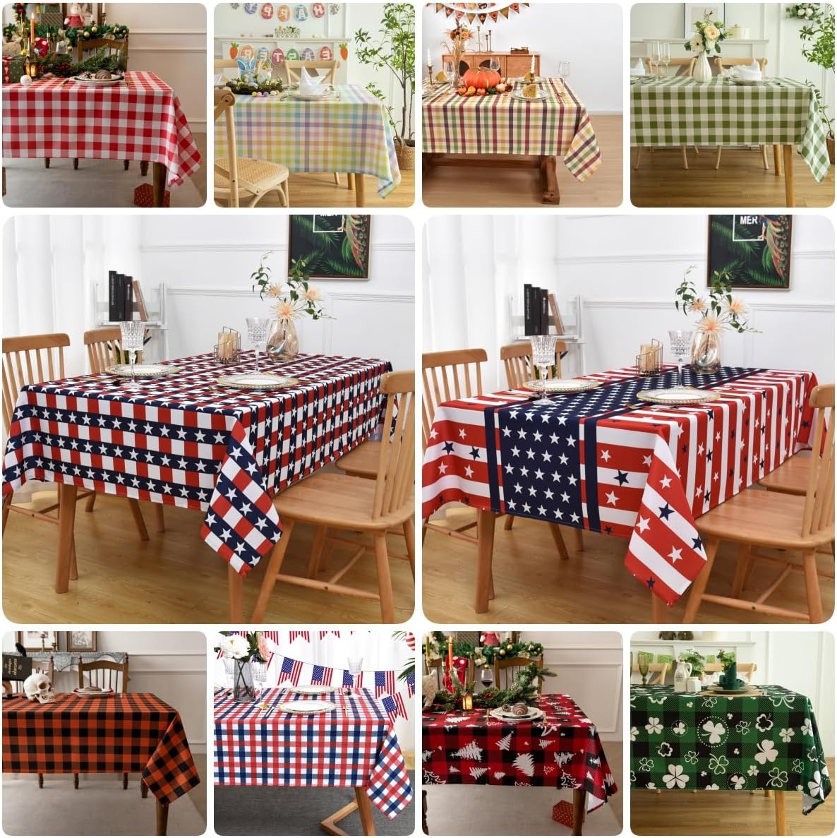 Classic Gingham Buffalo Xmas Tablecloth Fabric - Oblong 58x144 Inch Water Proof Checkered Table Cloth for Indoor Outdoor - Red Christmas Plaid Table Cover for Christmas, Holiday, New Year