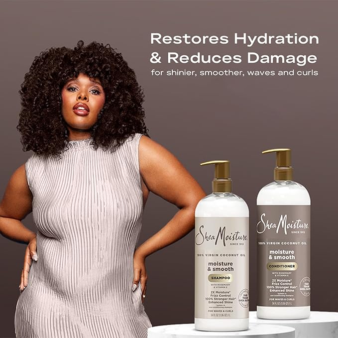 SheaMoisture Shampoo & Conditioner, Moisture & Smooth for Wavy, Curly Hair Strengthening & Frizz Control, 34 Oz Ea