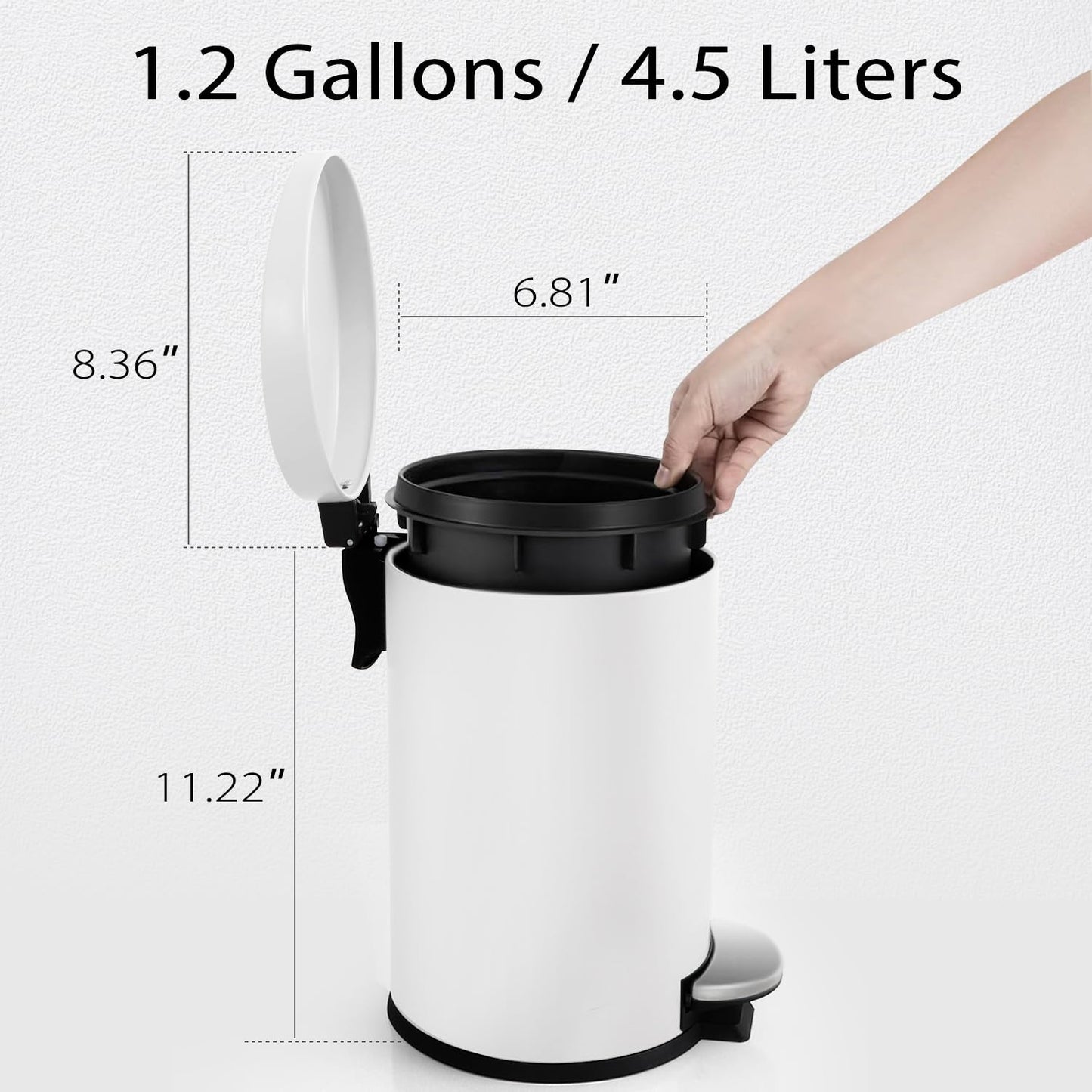 TIPGO Small Trash Can with Lid Soft Close, 4.5 Liters / 1.2 Gallon Bathroom Garbage Can, Mini Step Trash Bin, Stainless Steel Wastebasket for Bathroom, Bedroom, Office (White)