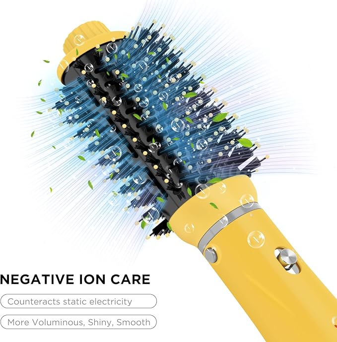 IG INGLAM Hair Dryer Brush, 4-in-1 Detachable Blow Dryer Brush, Ionic Diffuser Hair Dryer & Styler Volumizer with Oval Titanium Barrel, One-Step Hot Air Blowout Styler, Yellow