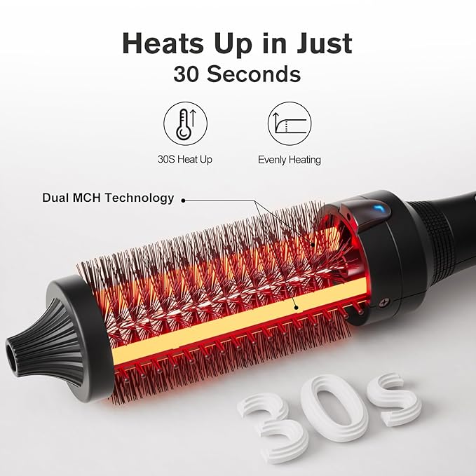 K&K Thermal Brush, 1.5 Inch Heated Round Brush, Professional Heated Curling Ceramic Tourmaline Ionic Curling Iron, Hot Styling Volumizing Tool, Dual Voltage Black