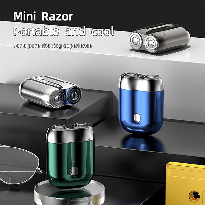 New Model Mini Dual-Head Electric Shaver, Upgrade Pocket Shaver, Washable Double Head Razor, USB Mini Portable Razor, Rechargeable Waterproof Compact (Four Color) (Blue)